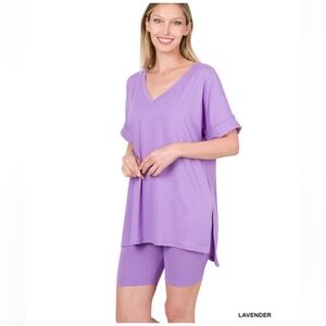 ❤️ Zenana BRUSHED DTY
MICROFIBER  V NECK TOP & BIKER
SHORT SET